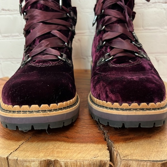 Sam Edelman Browan Crushed Velvet Ribbon Lace Up Boots - Picture 4 of 11